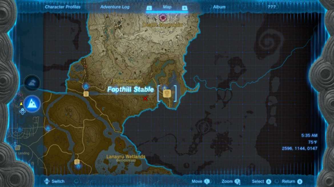 Carte stable de Zelda Tears of the Kingdom Foothill