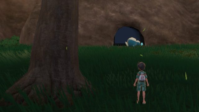 Une capture d’écran de l’extérieur de la grotte avec l’objet Masterpiece Teacup dans Pokémon Écarlate et Violet: Le masque sarcelle.