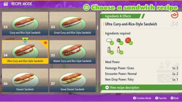 Capture d’écran du sandwich ultra curry et riz dans Pokémon Écarlate et Violet.