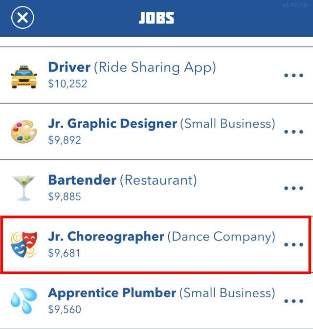 Travail de chorégraphe BitLife