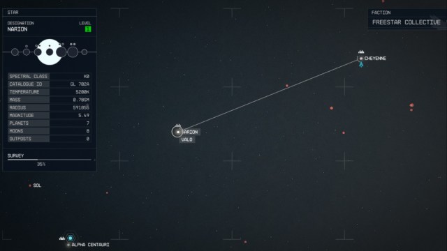 Champ d’étoiles Vectera dans le système stellaire de Nartion