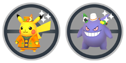 Images officielles de Pikachu et Ectoplasma costumés de Trick & Treats de l’événement Pokémon GO Halloween 2023, partie 2.