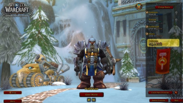 Écran de sélection de personnage de World of Warcraft