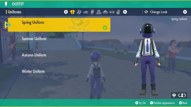 Capture d’écran écarlate et violette de Pokémon de l’uniforme de printemps avec un casque cool