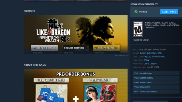 Pouvez vous jouer a Like A Dragon Infinite Wealth sur Steam