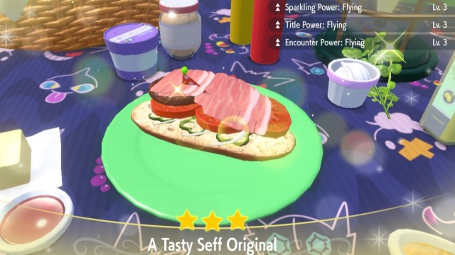 Capture d’écran de Pokemon Scarlet et Violet d’un sandwich de niveau de puissance de titre 3.