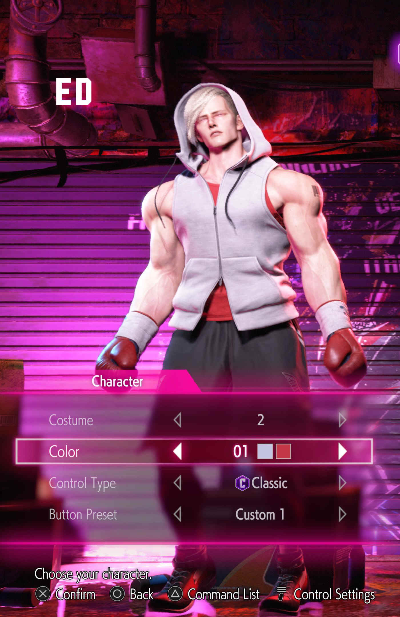 Une capture d’écran de Street Fighter 6 d’Ed dans le menu de sélection des personnages de sa tenue 2.