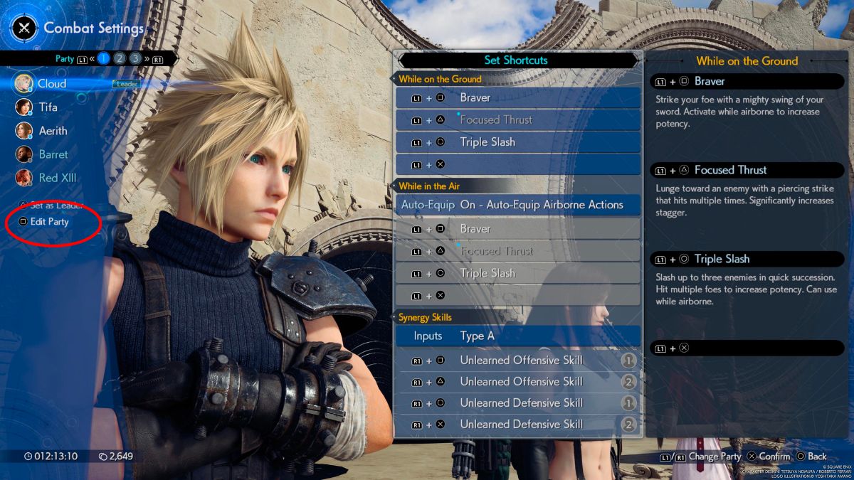 Capture d’écran du menu Paramètres de combat dans Final Fantasy 7 Rebirth.