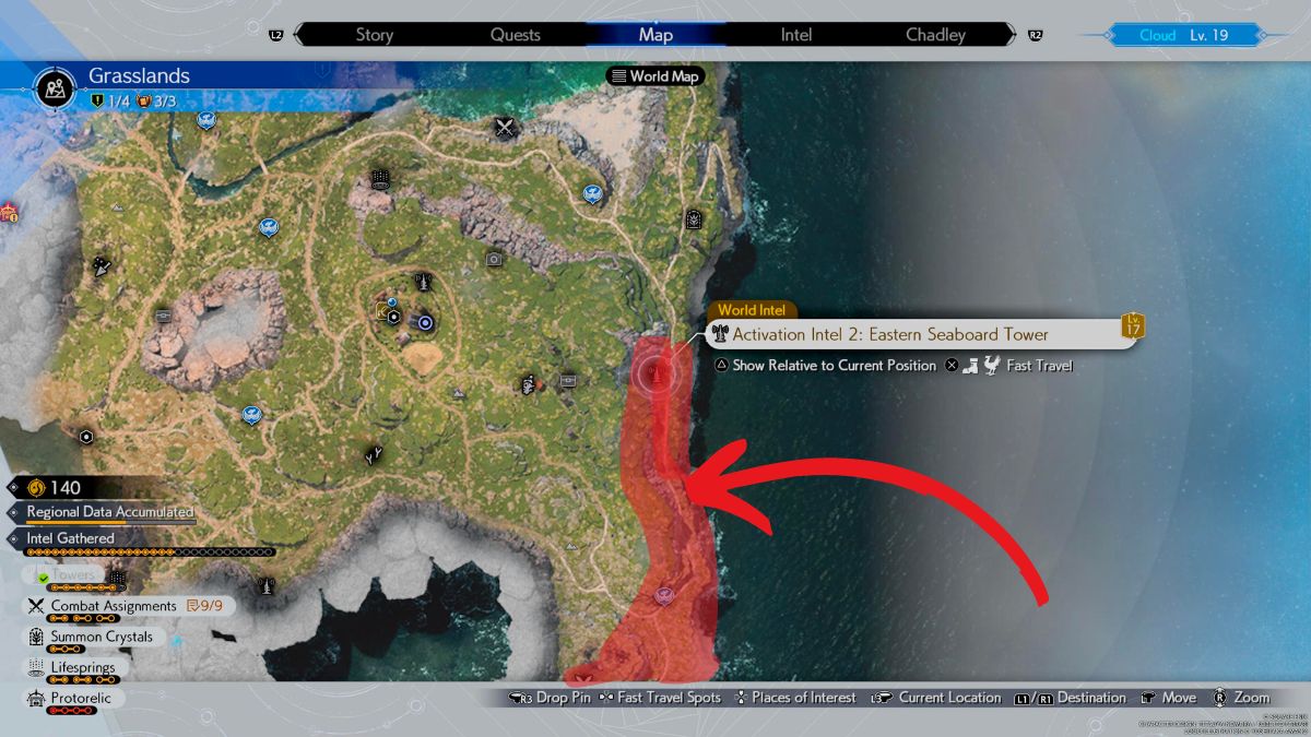 Capture d’écran de l’emplacement de la carte Numinous Ashes dans Final Fantasy 7 Rebirth.
