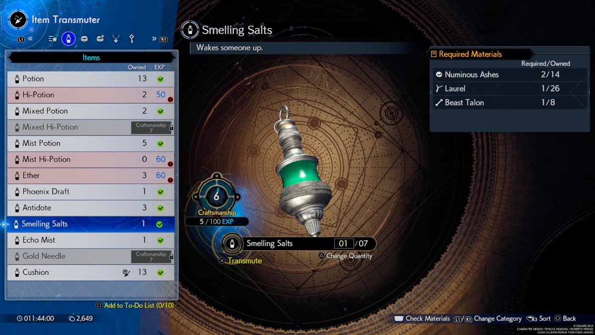 Capture d’écran de sels odorants dans Final Fantasy 7 Rebirth.
