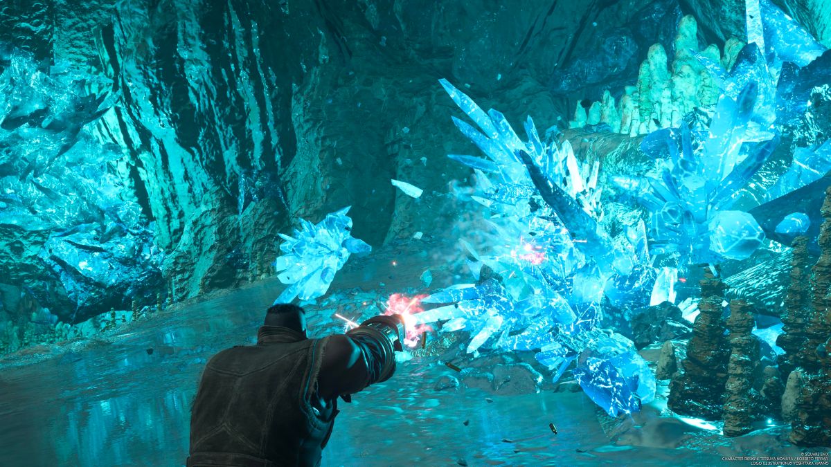 Capture d’écran de Barret dans la mine de Mythril dans Final Fantasy 7 Rebirth.