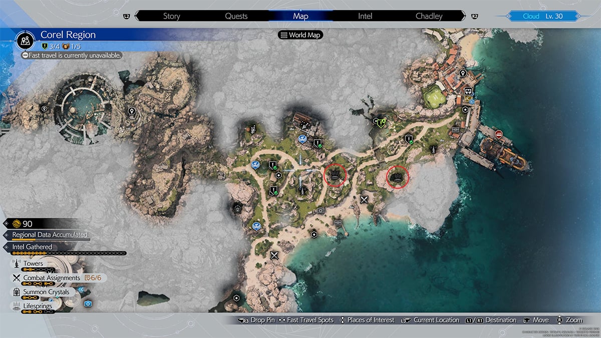 Carte de la planète Final Fantasy VII Rebirth