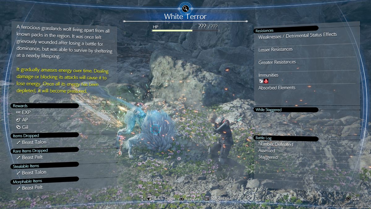 Capture d’écran de l’évaluation de la terreur blanche dans Final Fantasy 7 Rebirth.