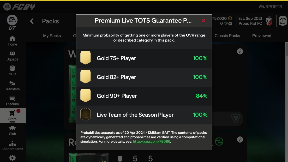 Pack EA FC 24 Premium Live TOTS Garanti