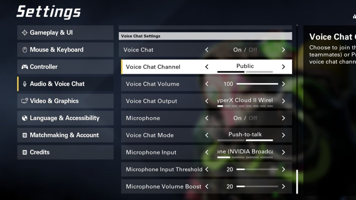 Options de chat vocal XDefiant