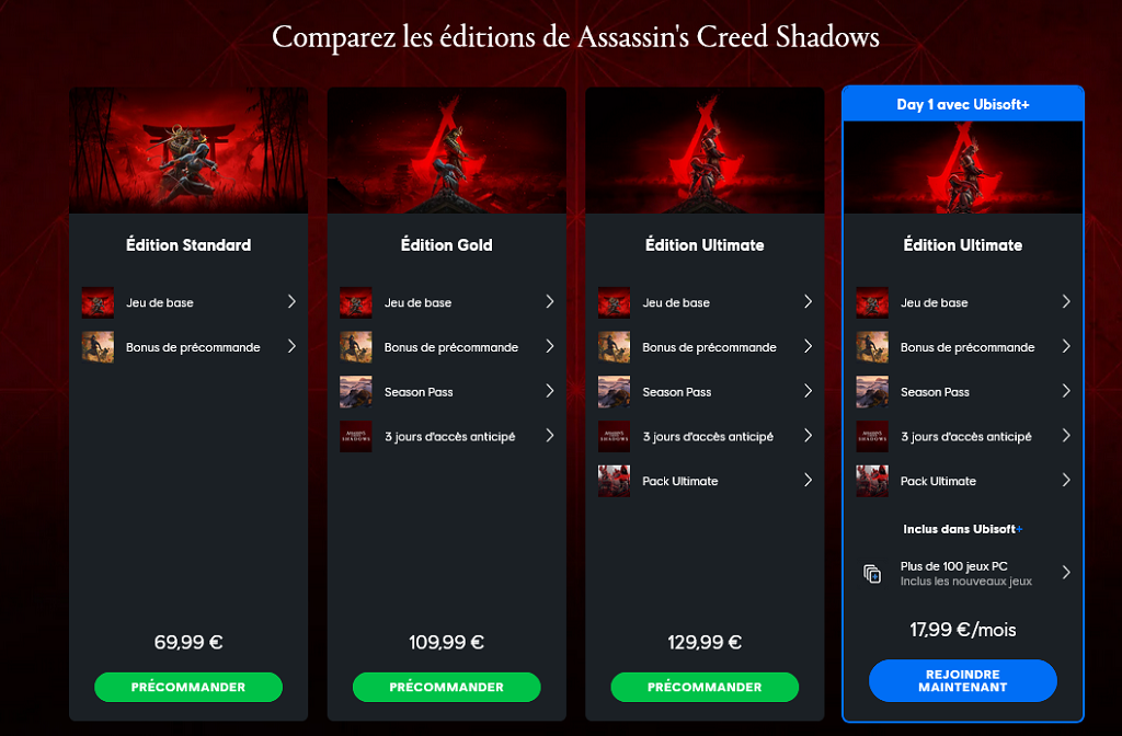 editions assassin's creed shadows