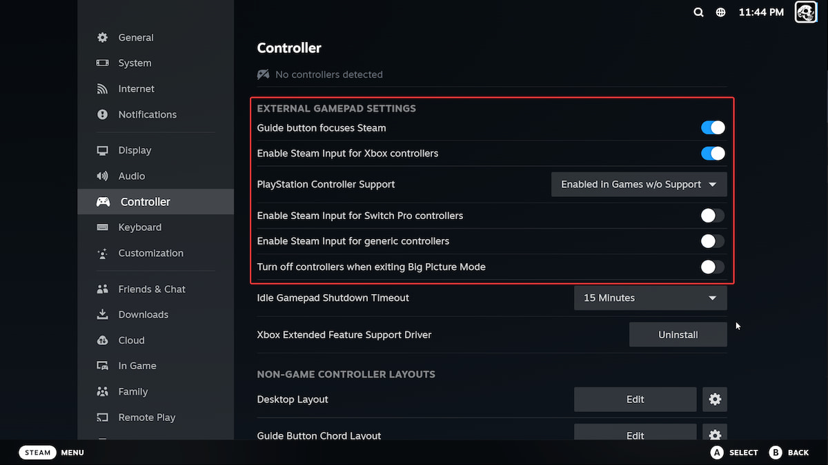 Activer les types de manettes génériques Steam Big Picture Mode